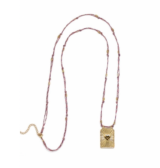 Long Pink Heart Cord Necklace - N2-2607