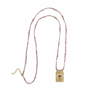 Long Pink Heart Cord Necklace - N2-2607