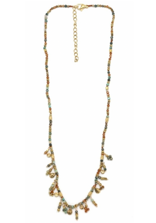 Mini Stone Droplets Faceted Stone Necklace - N2-2642A