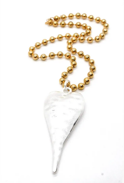 Single Gold Plate Ball Chain Necklace with Large Heart Charm N2-S2178g