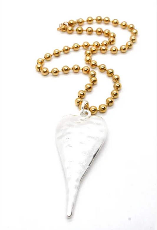 Single Gold Plate Ball Chain Necklace with Large Heart Charm N2-S2178g