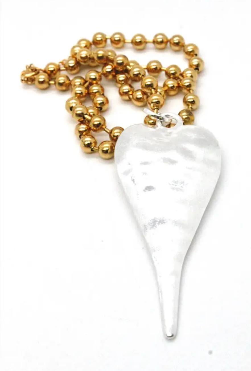Single Gold Plate Ball Chain Necklace with Large Heart Charm N2-S2178g