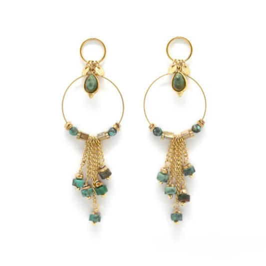 African Turquoise Stone Dangle Earrings - E4-397