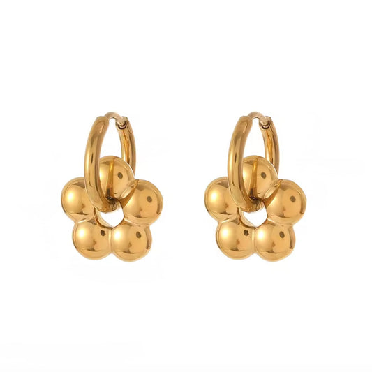 Cute Flower Gold Mini Huggie Earrings - E4-414G