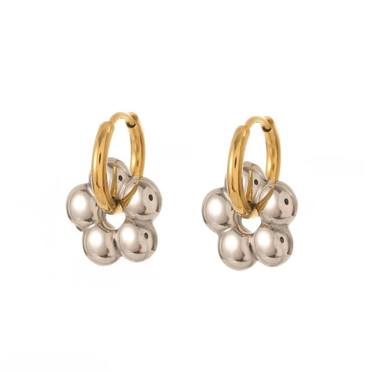 Cute Flower Mixed Metal Mini Huggie Earrings - E4-414S
