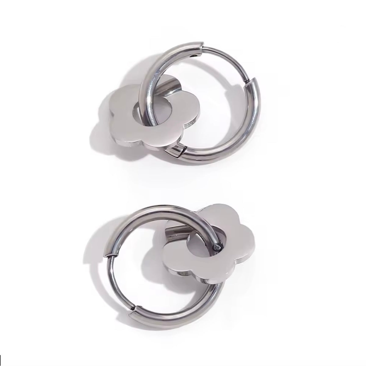 Tiny Silver Flower Huggie Earrings - E4-415S