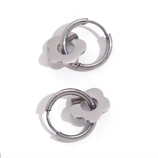 Tiny Silver Flower Huggie Earrings - E4-415S