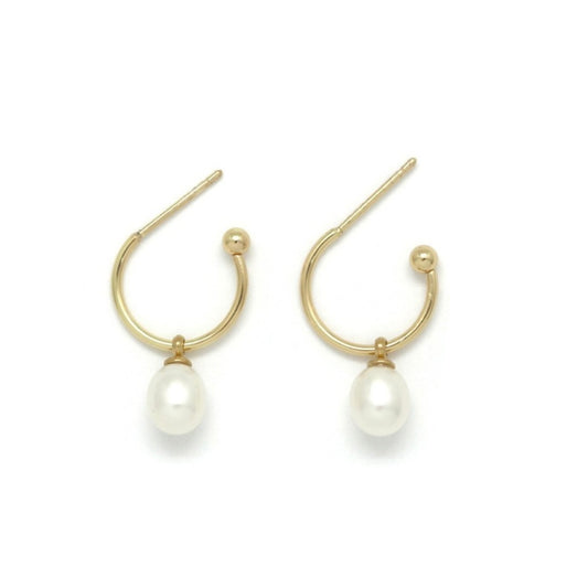 Single White Pearl Small Hoop Earrings  - E4-460