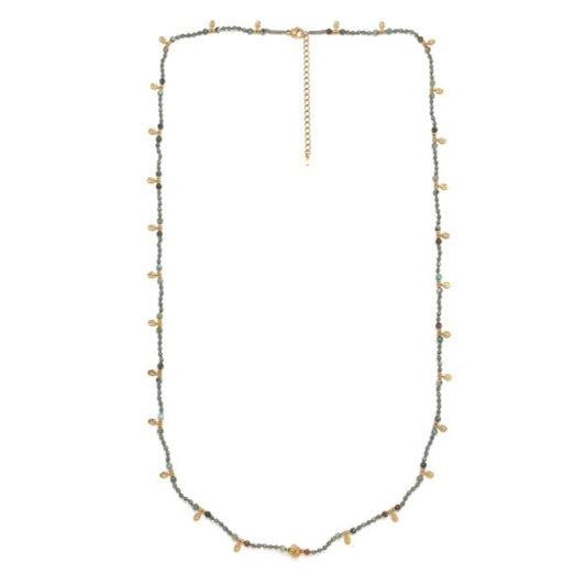 Long Pyrite Necklace with 24K Gold Plate Charms - N2-2769A