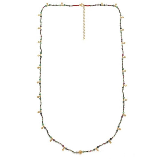 Long Ruby Zoisite Necklace with 24K Gold Plate Charms - N2-2769B