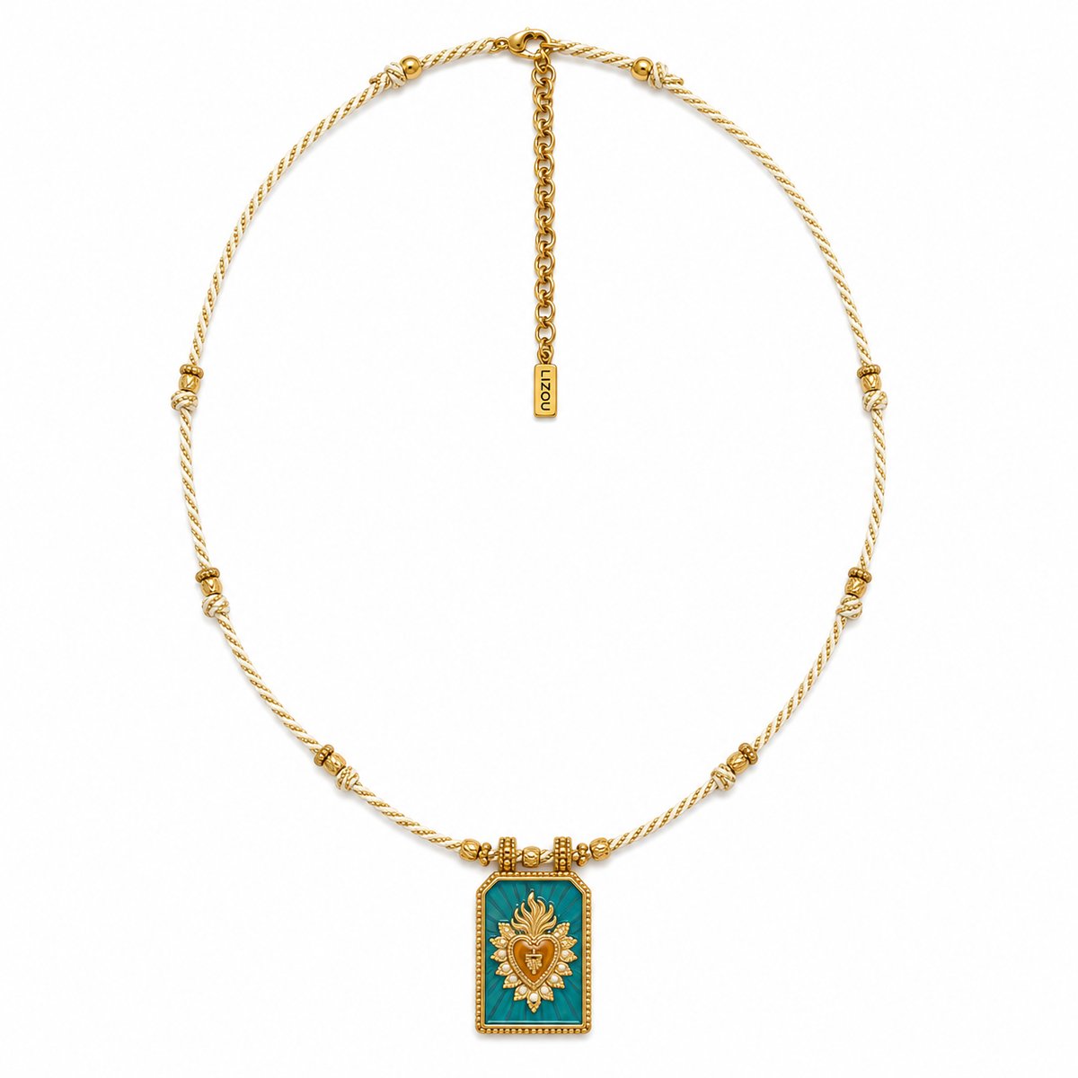 Braided Short Necklace with Flaming Heart Enamel Charm - N2-2801B