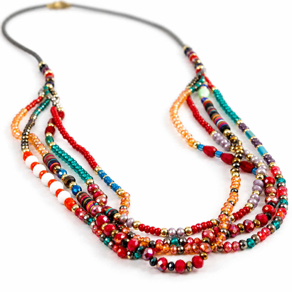 Delicate and Fun Stone and Crystal Layered Stone Necklace -The Classics Collection- N2-652