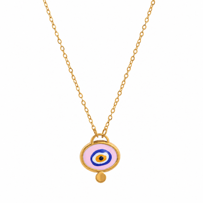 Evil Eye Enamel Pink 18K Gold Plated Short Chain Necklace - N3-001B