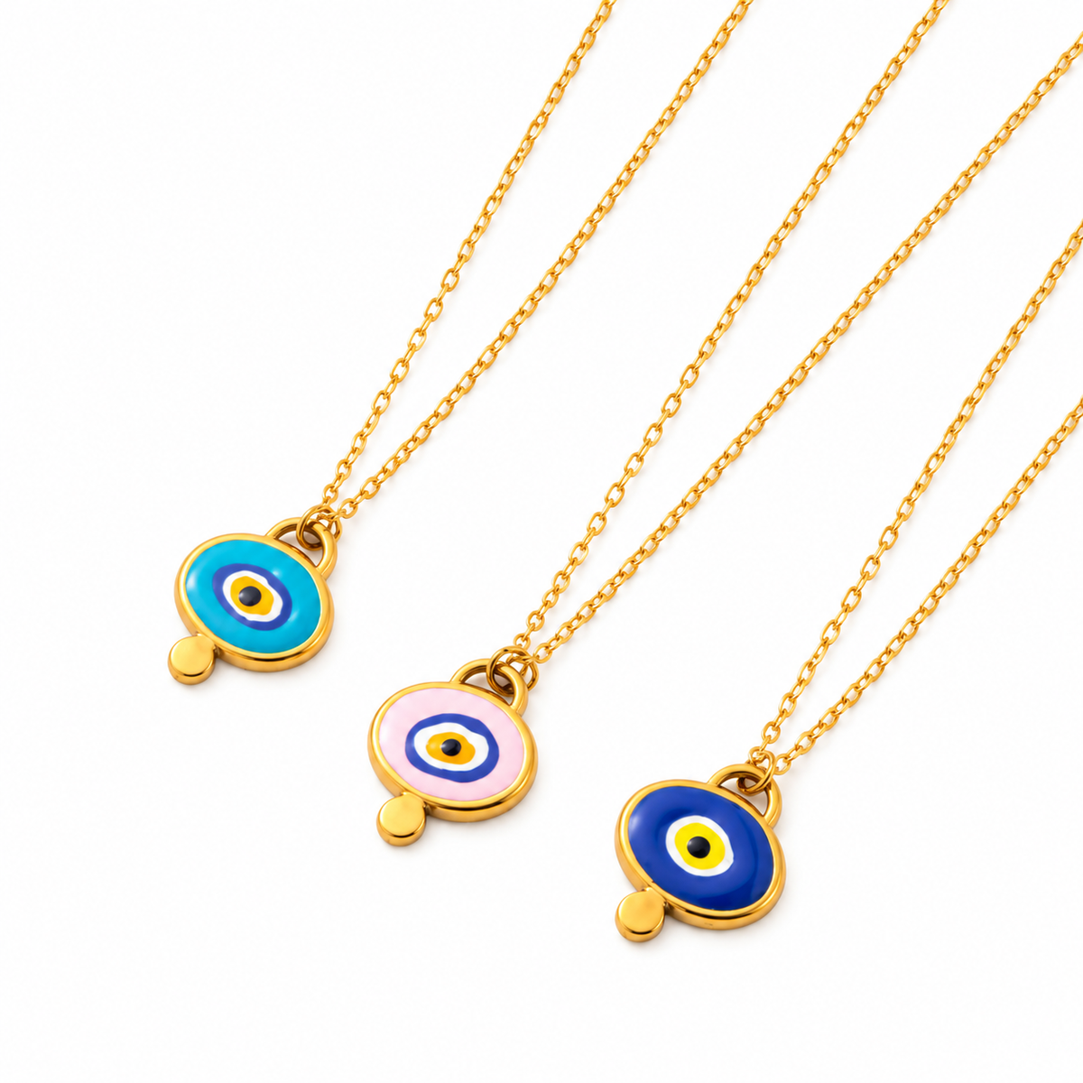 Evil Eye Enamel Turquoise 18K Gold Plated Short Chain Necklace - N3-001C