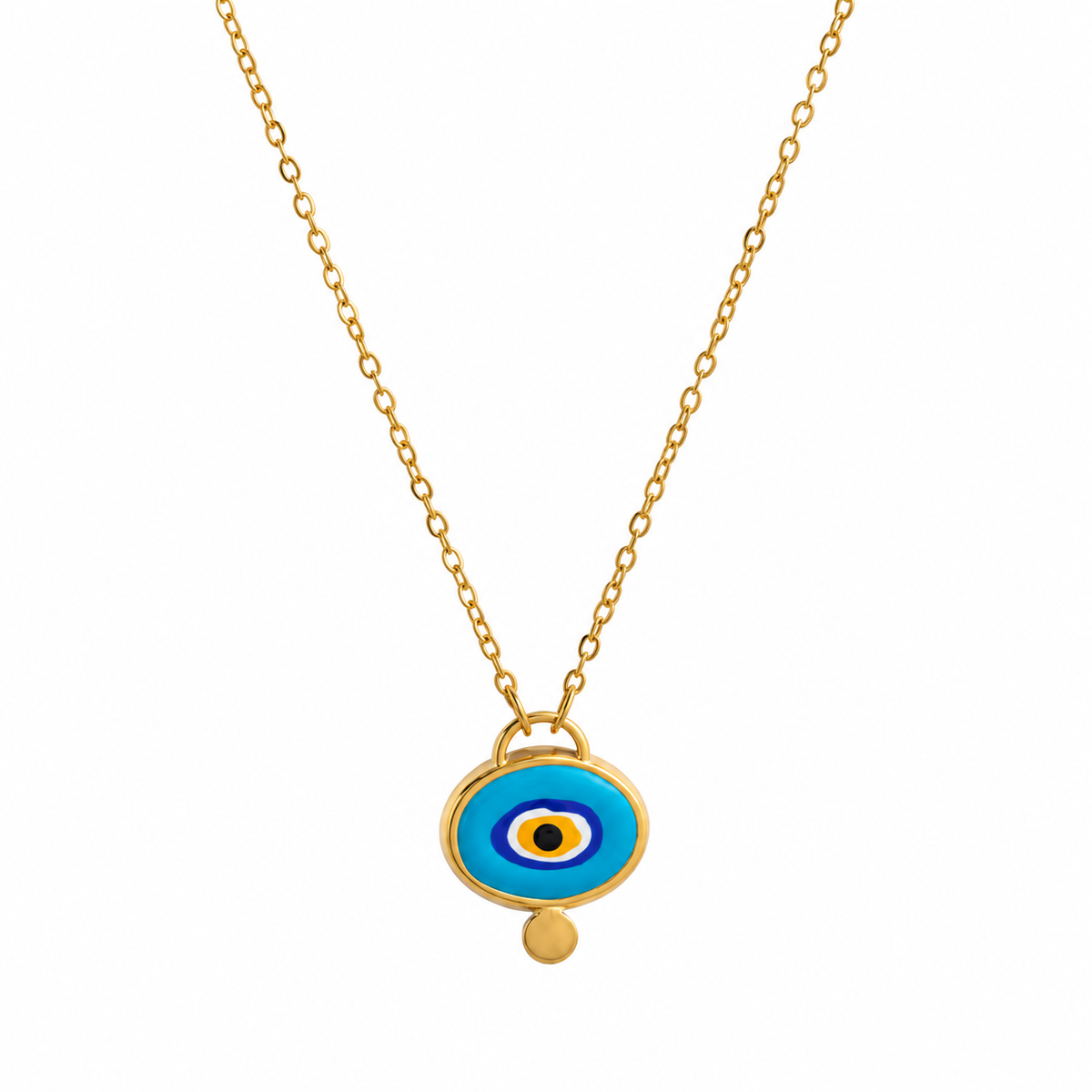 Evil Eye Enamel Turquoise 18K Gold Plated Short Chain Necklace - N3-001C