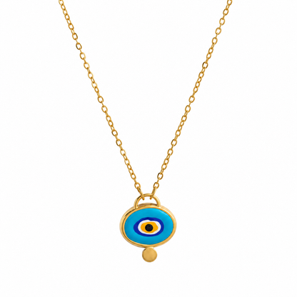 Evil Eye Enamel Turquoise 18K Gold Plated Short Chain Necklace - N3-001C
