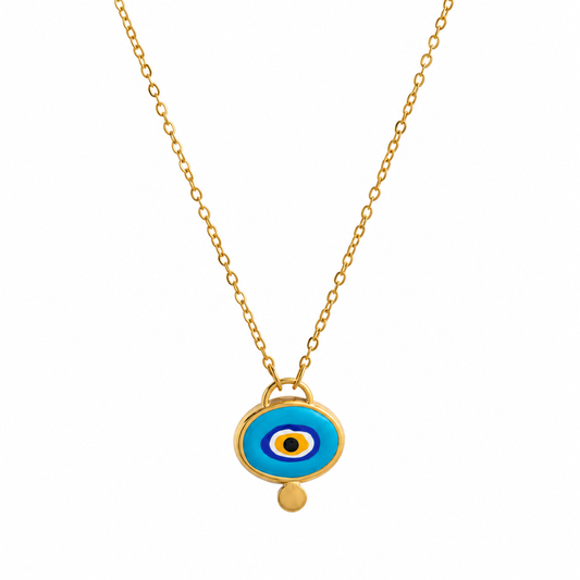 Evil Eye Enamel Turquoise 18K Gold Plated Short Chain Necklace - N3-001C