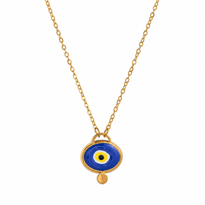 Evil Eye Enamel Navy 18K Gold Plated Short Chain Necklace - N3-001A