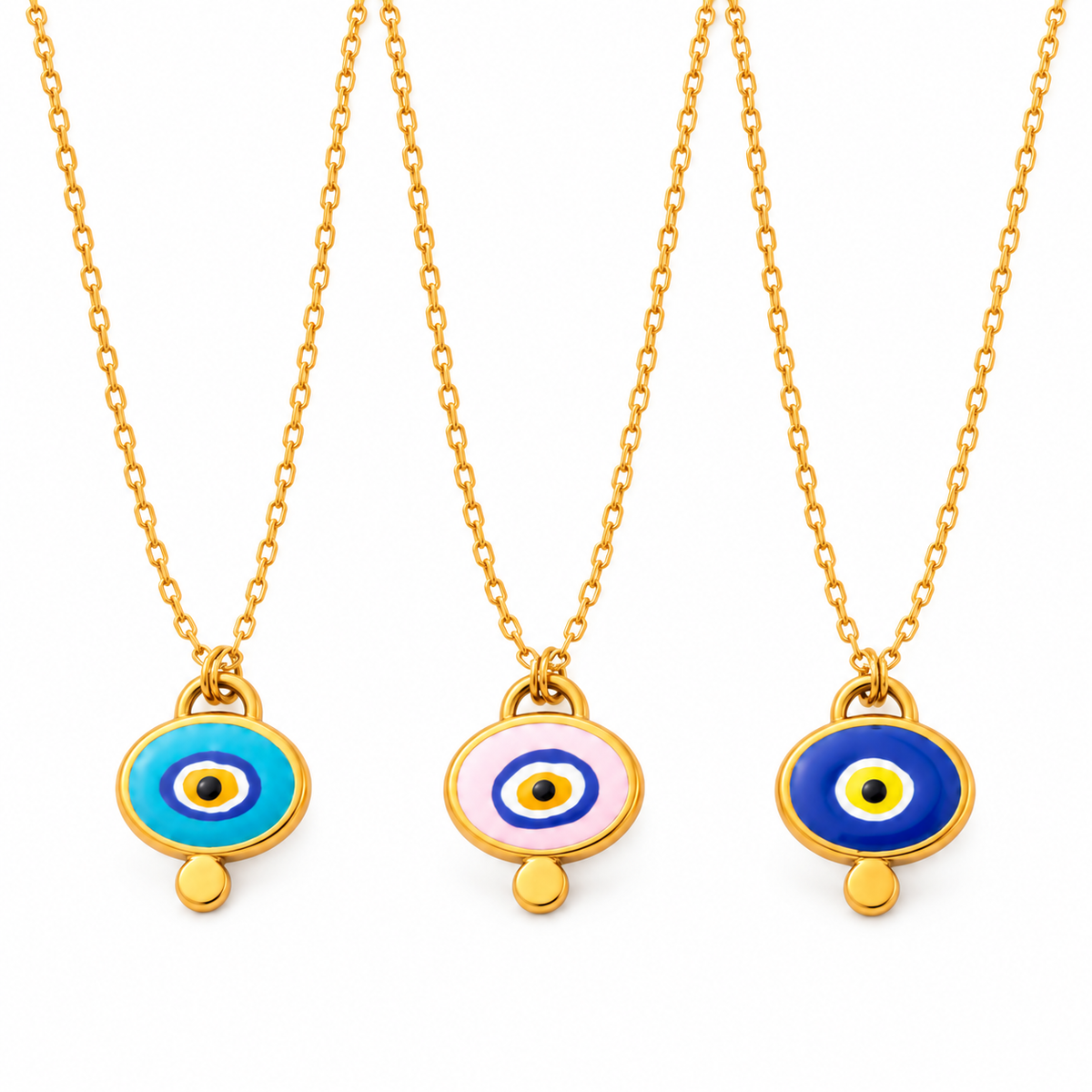 Evil Eye Enamel Pink 18K Gold Plated Short Chain Necklace - N3-001B