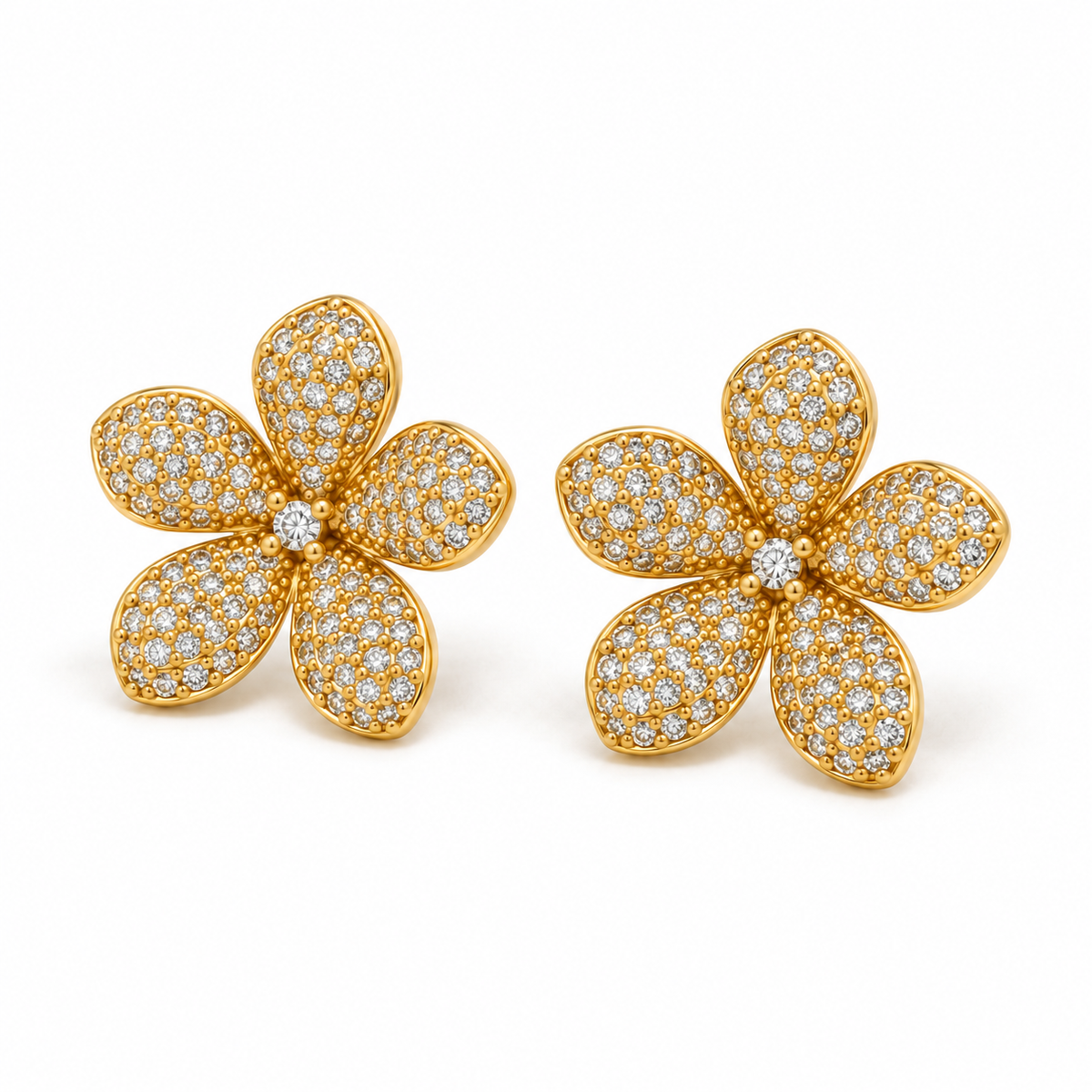Small Five Petal Rhinestone Flower Stud Earrings - E4-495