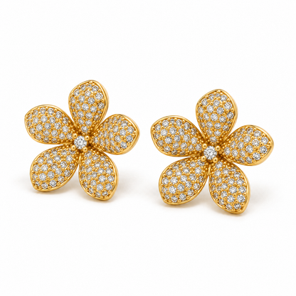 Small Five Petal Rhinestone Flower Stud Earrings - E4-495