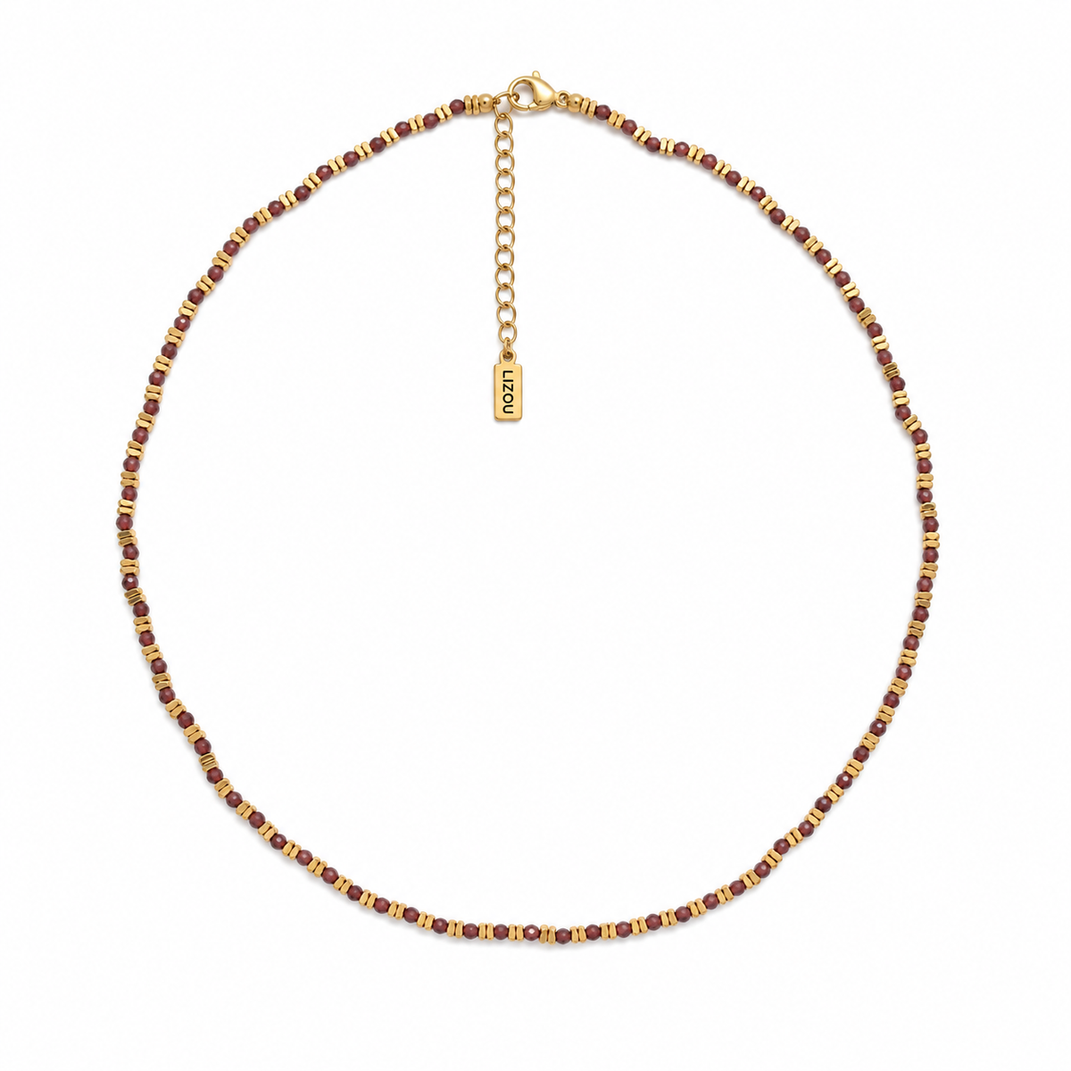 Faceted Garnet and 18K Gold Plate Nugget Necklace - N2-2793