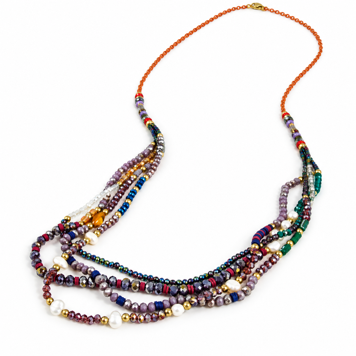 Delicate and Fun Stone and Crystal Layered Stone Necklace -The Classics Collection- N2-648