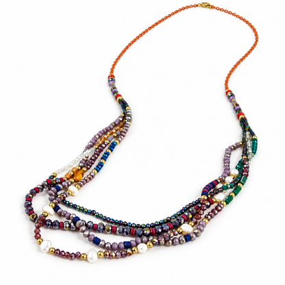 Delicate and Fun Stone and Crystal Layered Stone Necklace -The Classics Collection- N2-648