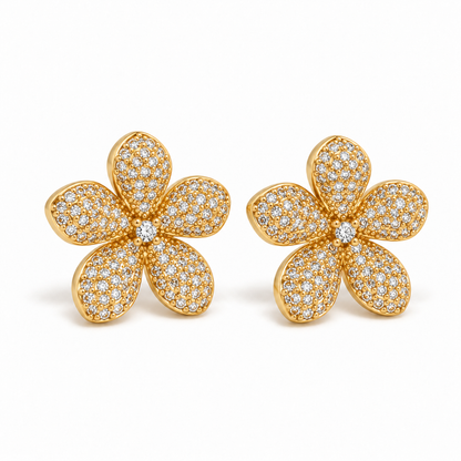 Small Five Petal Rhinestone Flower Stud Earrings - E4-495