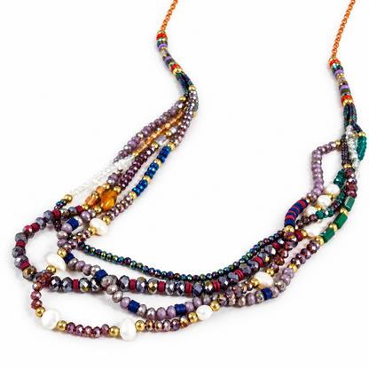 Delicate and Fun Stone and Crystal Layered Stone Necklace -The Classics Collection- N2-648