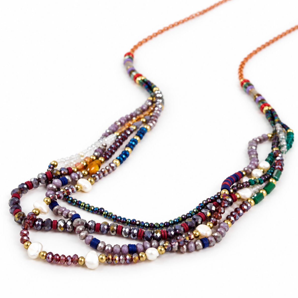 Delicate and Fun Stone and Crystal Layered Stone Necklace -The Classics Collection- N2-648