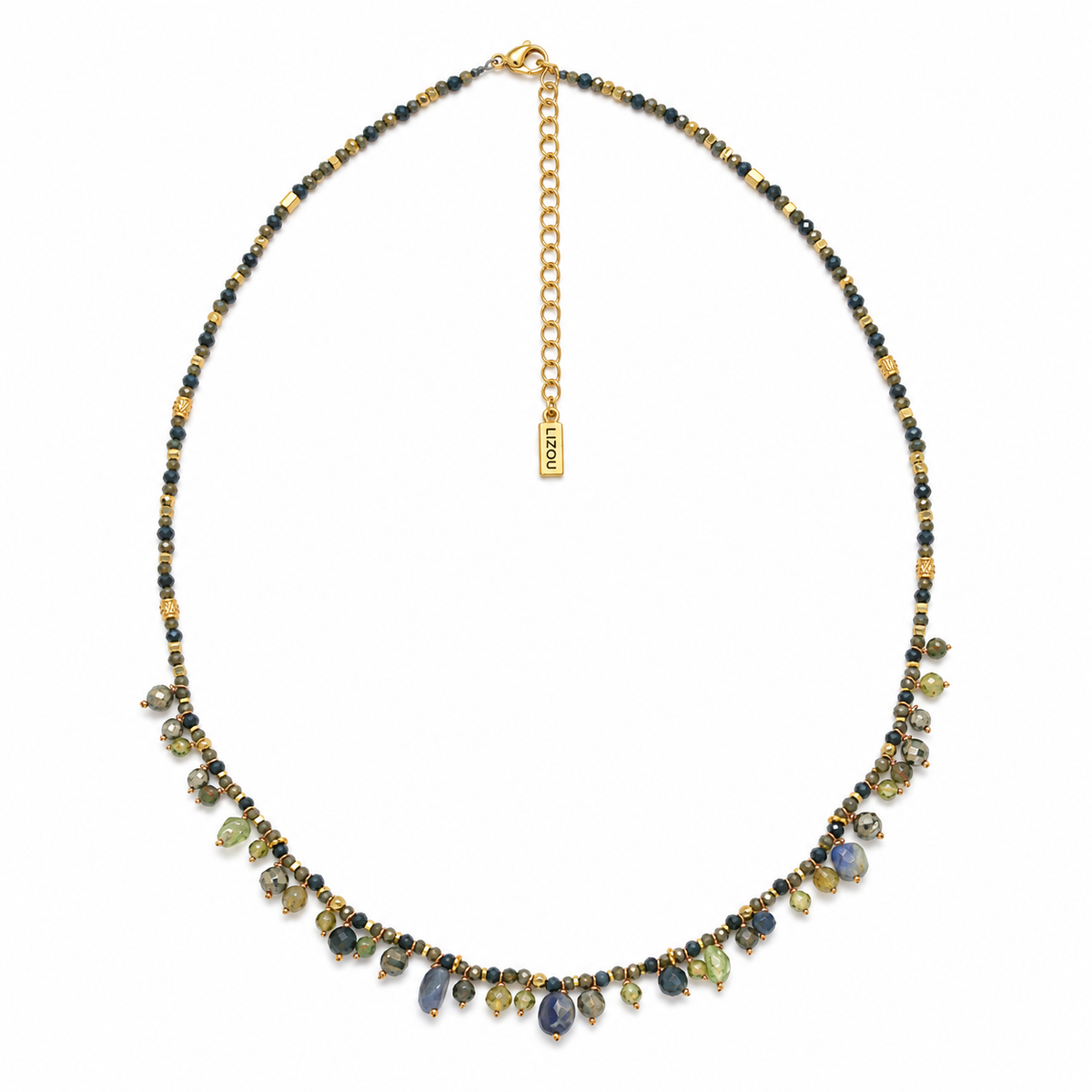 Delicate Mini Faceted Stone Short Necklace with Stone Mix Dangles - N2-2806D