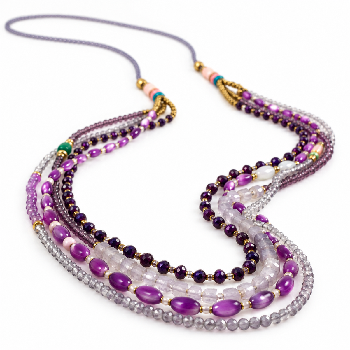 Delicate and Fun Stone and Crystal Layered Stone Necklace -The Classics Collection- N2-637
