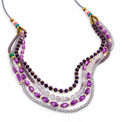 Delicate and Fun Stone and Crystal Layered Stone Necklace -The Classics Collection- N2-637