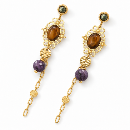 Multi Chain Stone Stud Earrings - E4-498