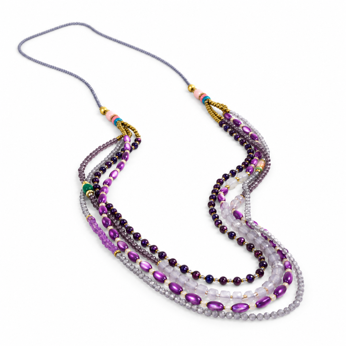 Delicate and Fun Stone and Crystal Layered Stone Necklace -The Classics Collection- N2-637