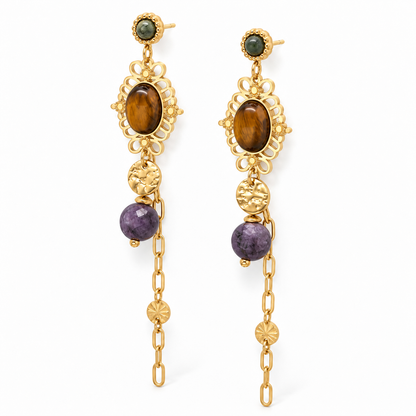 Multi Chain Stone Stud Earrings - E4-498