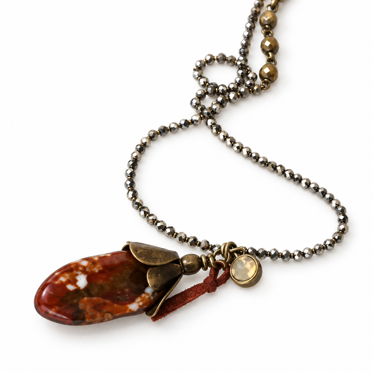 Large Stone Pendant on Crystal Necklace  -The Classics Collection- N2-364