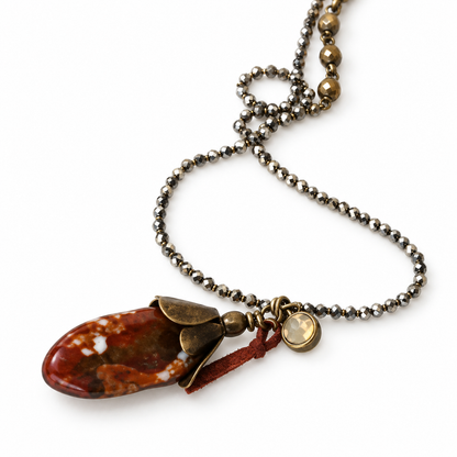 Large Stone Pendant on Crystal Necklace  -The Classics Collection- N2-364