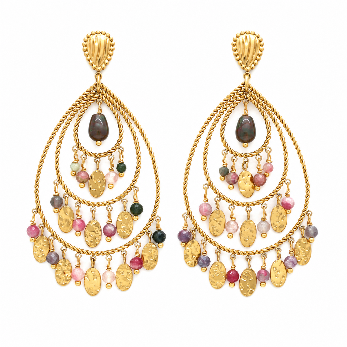 Three Tier Tourmaline Dangle Earrings  - E4-482B