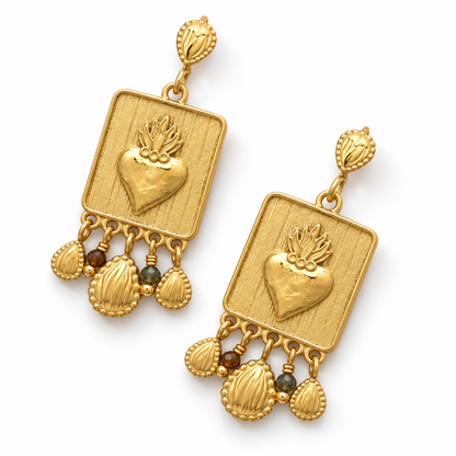 Gold Flaming Heart Stud Earrings - E4-497