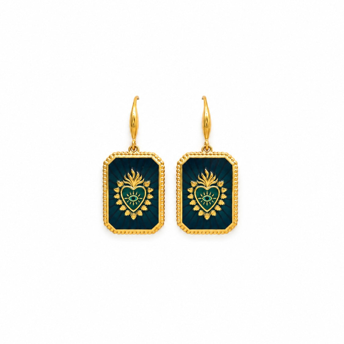 Evil Eye Flaming Heart Earrings - E4-492