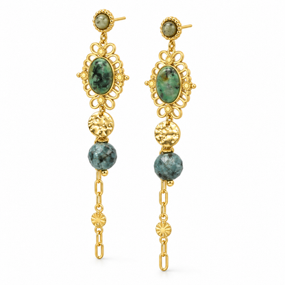 Multi Chain African Turquoise Stud Earrings - E4-499