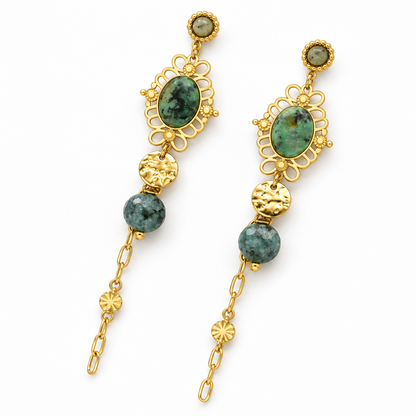 Multi Chain African Turquoise Stud Earrings - E4-499