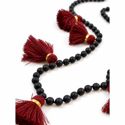 Large Tassel on Hand Beaded Stone Necklace -The Classics Collection- N2-694