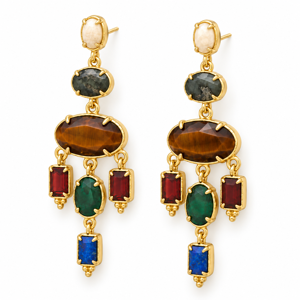 Tiger's Eye Mixed Stone Dangle Earrings - E4-500A