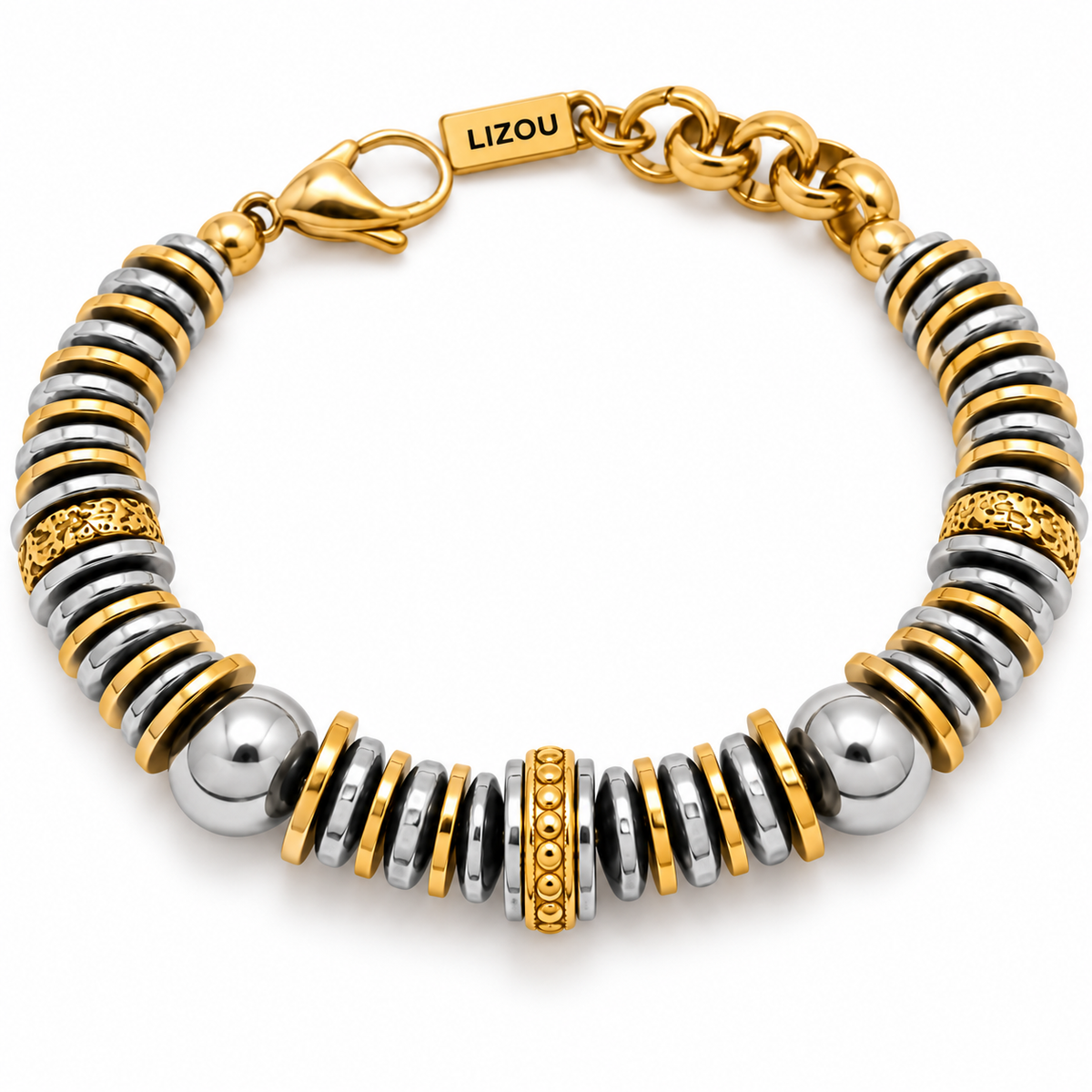 Stainless Steel Two Tone Rondelle Bracelet - B4-064