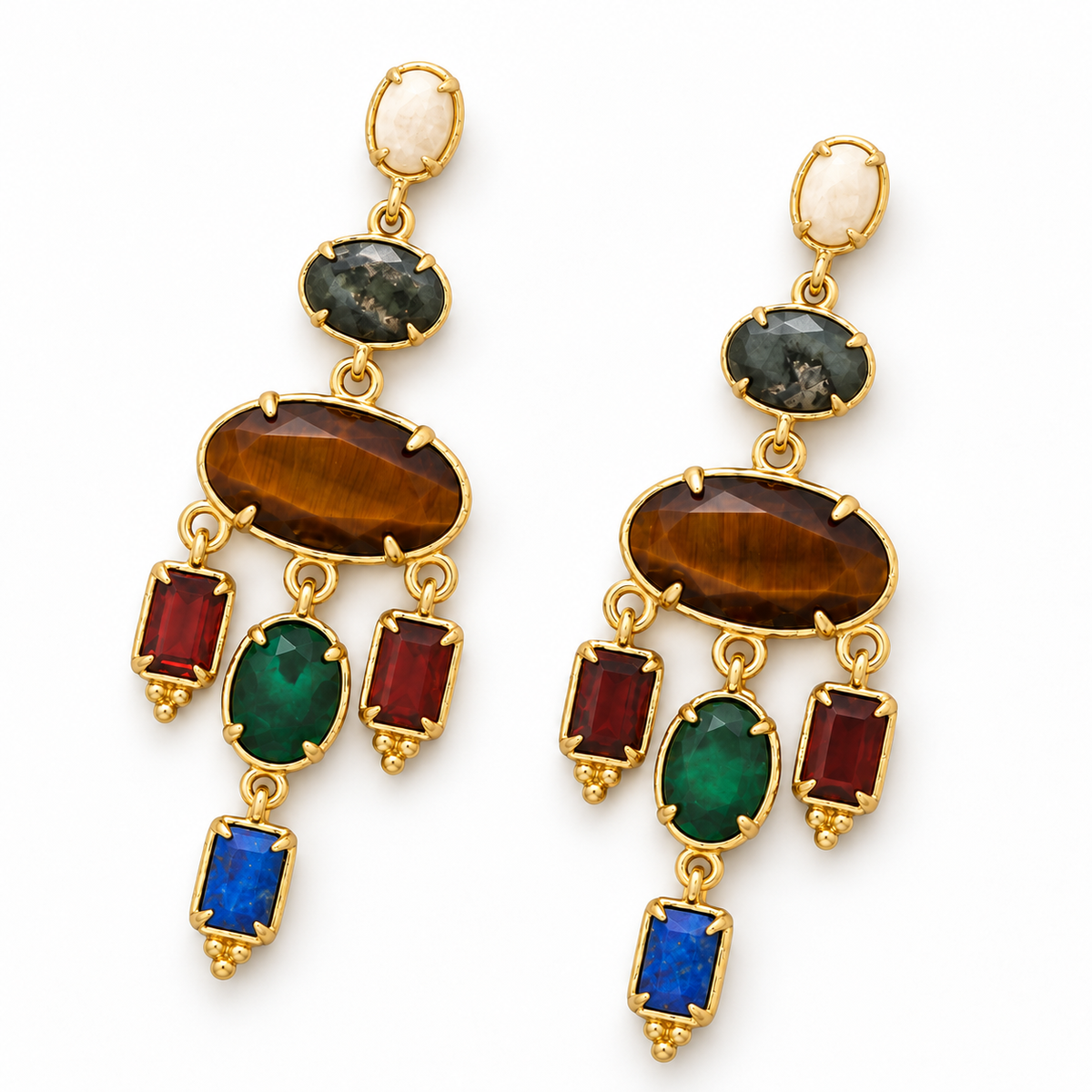 Tiger's Eye Mixed Stone Dangle Earrings - E4-500A