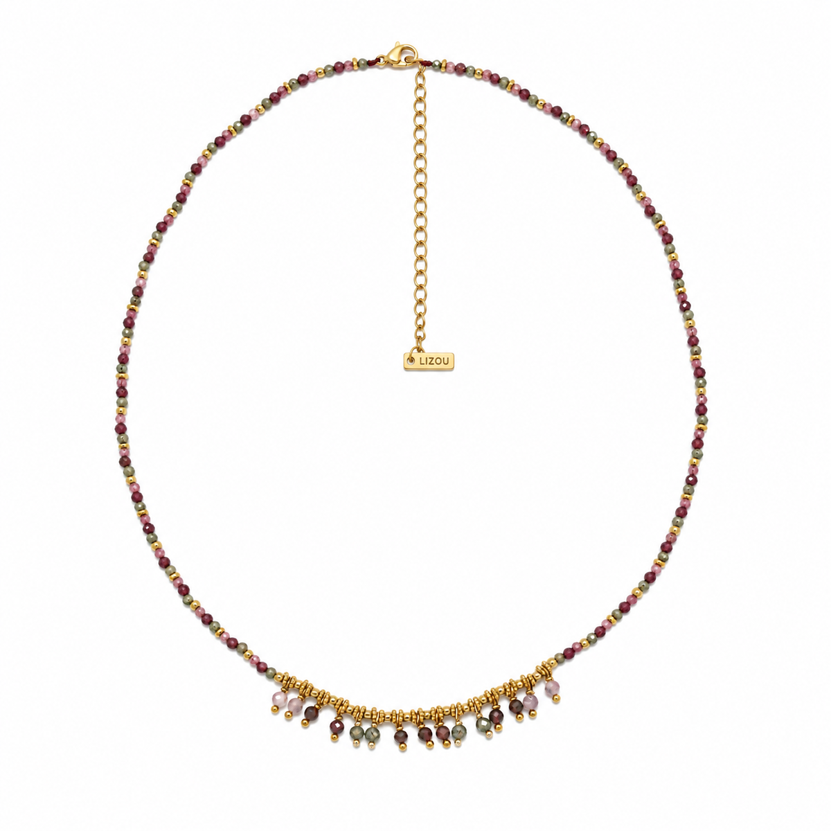 Faceted Semi Precious Stone Short Necklace with Gemstone Charms - N2-2790A