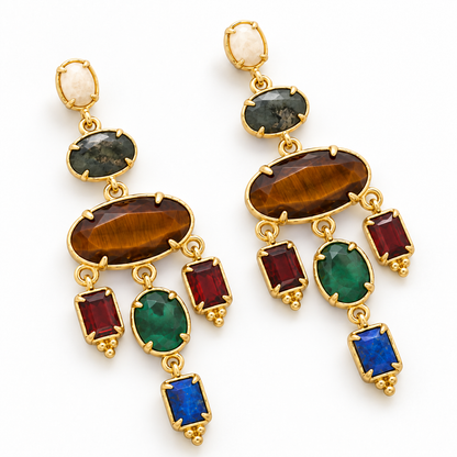 Tiger's Eye Mixed Stone Dangle Earrings - E4-500A